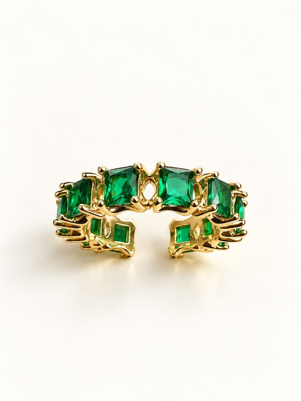 Gold Plated Ring with Green Square Gemstones